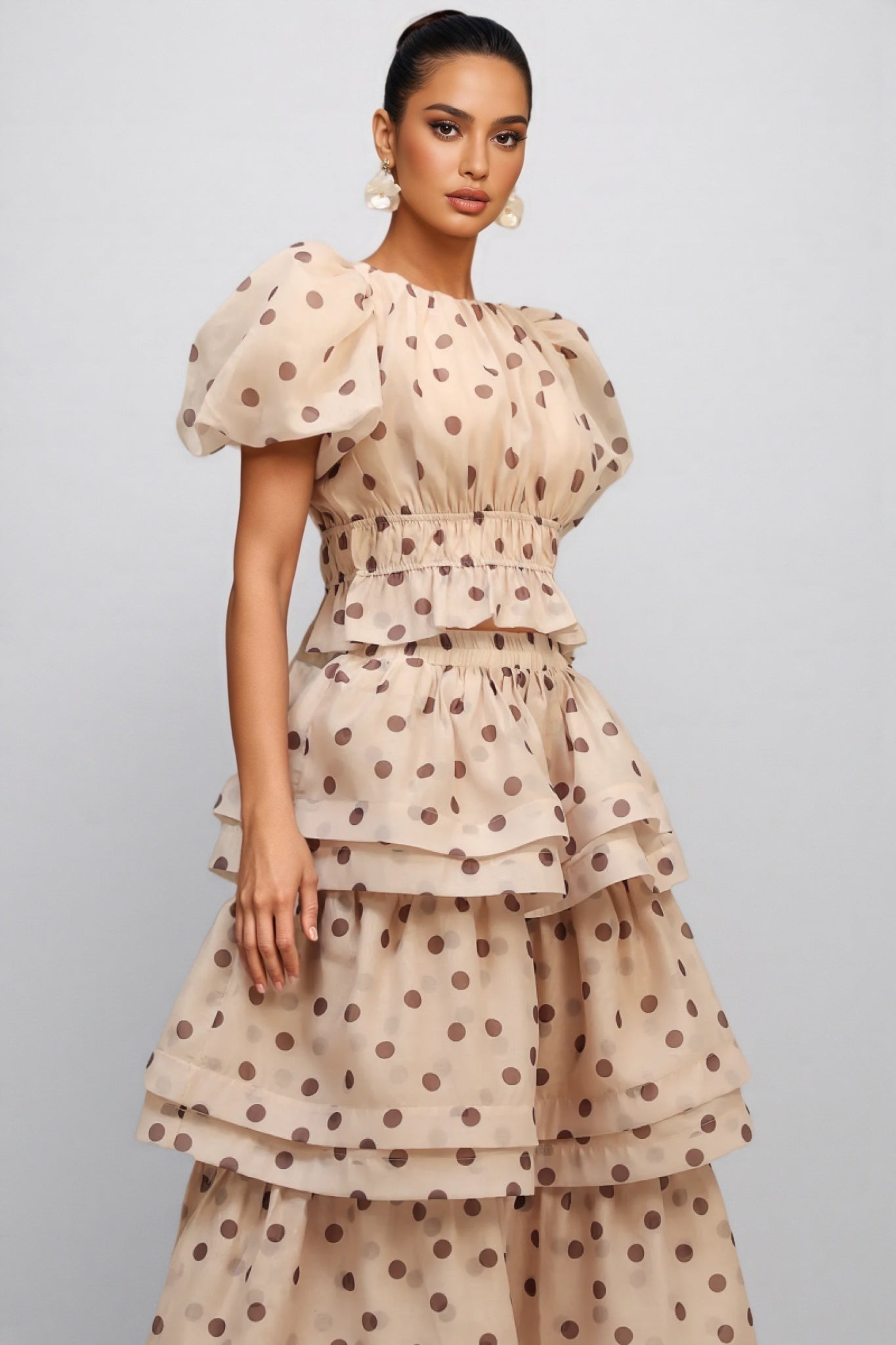 Margaux Puff Sleeves Dot Printed Maxi Dress Set