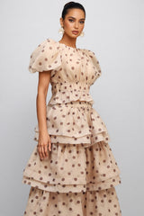 Margaux Puff Sleeves Dot Printed Maxi Dress Set