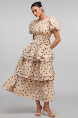 Margaux Puff Sleeves Dot Printed Maxi Dress Set