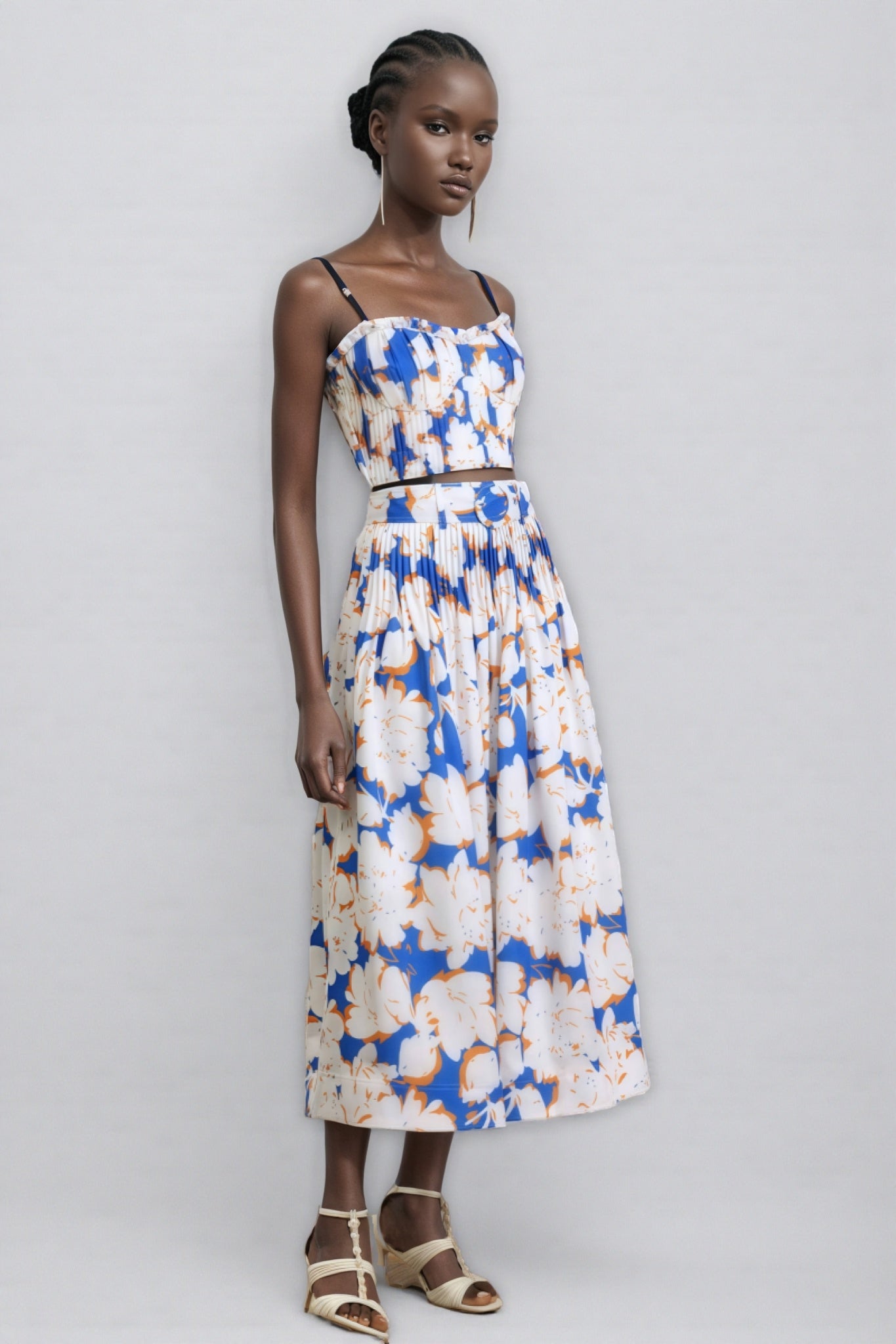 Embet Floral Print Puffy Sleeve Maxi Dress Set