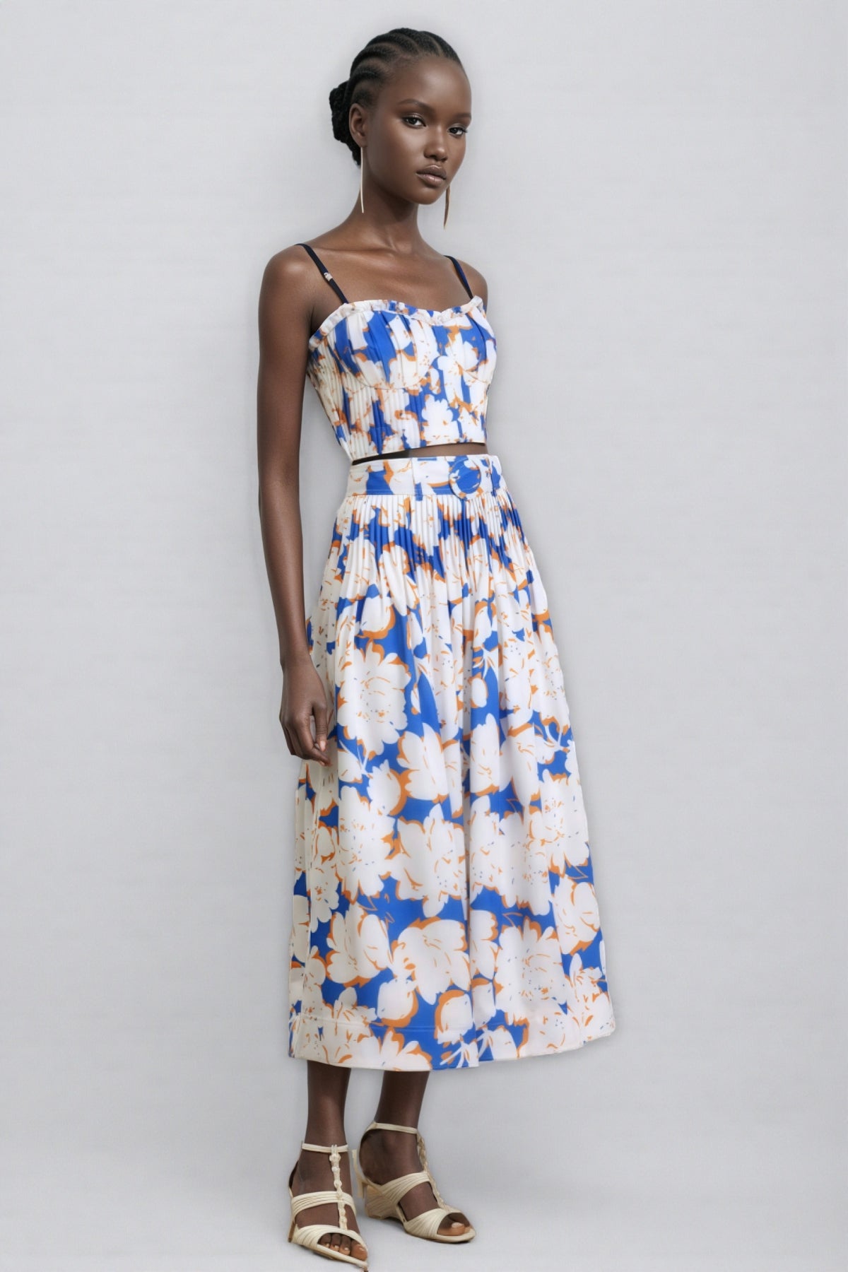 Embet Floral Print Puffy Sleeve Maxi Dress Set