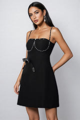 Thaliy Sleeveless Diamond Bows Mini Dress