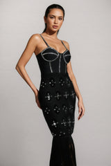 Jorvilp lace Sleeveless Tassels Diamond Maxi Dress