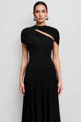 Zarinny Black Asymmetric Folds Maxi Dress Set
