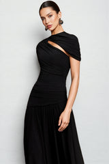 Zarinny Black Asymmetric Folds Maxi Dress Set