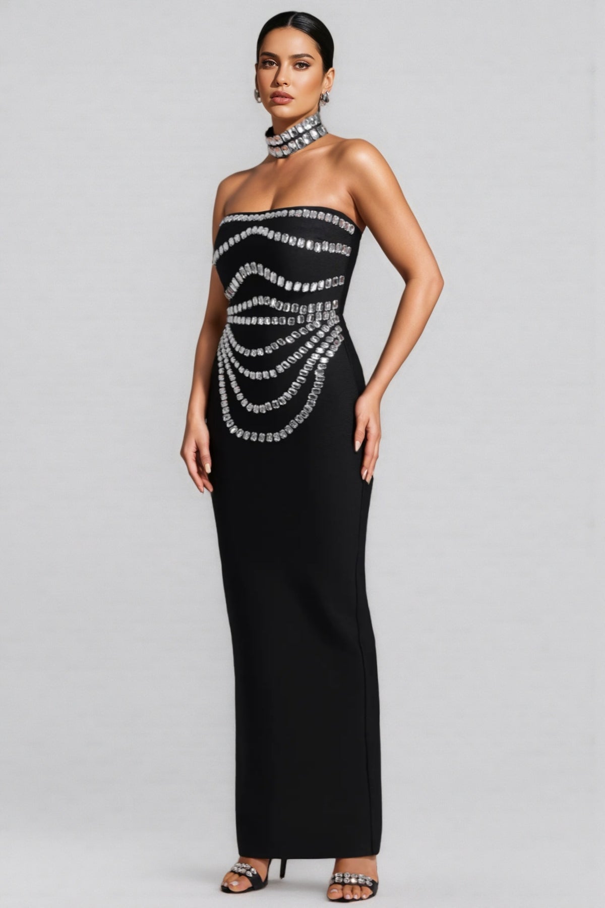 Ereen Sleeveless Diamond Bandage Maxi Dress