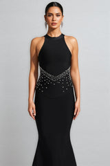 Perley Bandage Halter Fishtail Maxi Dress