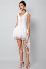 Xiacly V-Neck Sleeveless Asymmetric Folds Mini Dress