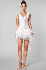 Xiacly V-Neck Sleeveless Asymmetric Folds Mini Dress