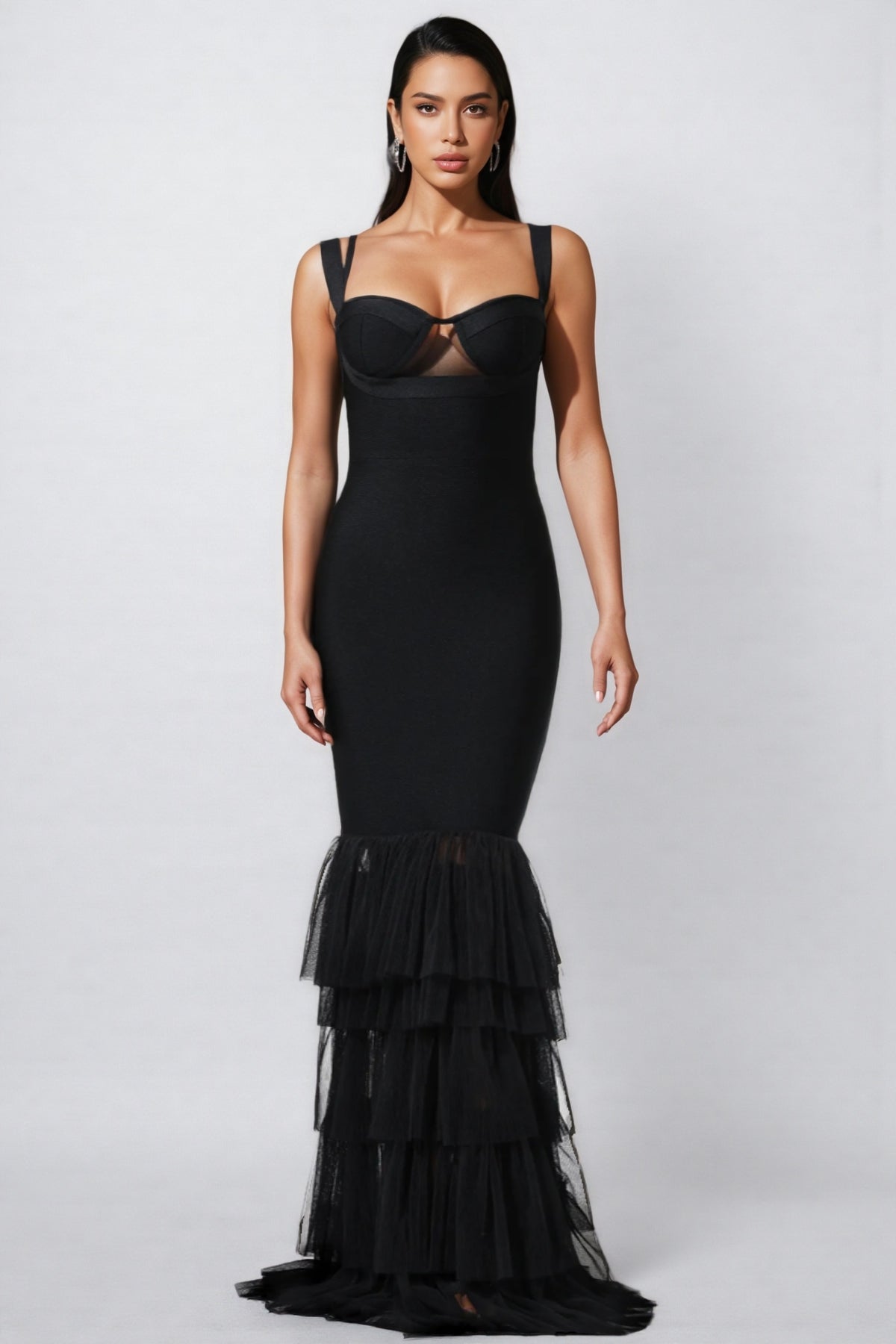 Rheak Fish Tail Mesh Yarn Bandage Maxi Dress