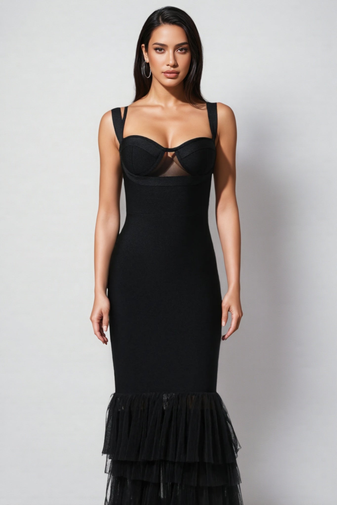 Rheak Fish Tail Mesh Yarn Bandage Maxi Dress