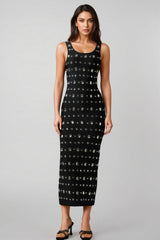 Daphn Diamond Square-Cut Collar Bandage Maxi Dress