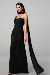 Gricely Sleeveless Tulle Ribbon Bandage Maxi Dress