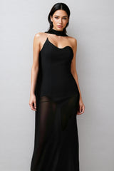 Gricely Sleeveless Tulle Ribbon Bandage Maxi Dress
