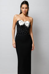 Ezgi Sleeveless Bow Pearl Bandage Maxi Dress
