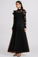 Gaki Long Sleeve Folds Lace Butterfly Maxi Dress Set