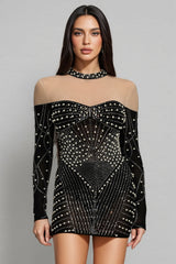 Lousia Long Sleeves Diamond Pearl Mini Dress