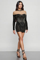 Lousia Long Sleeves Diamond Pearl Mini Dress