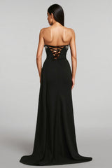 Romelle Sleeveless Pearl V-Neck Slit Maxi Dress