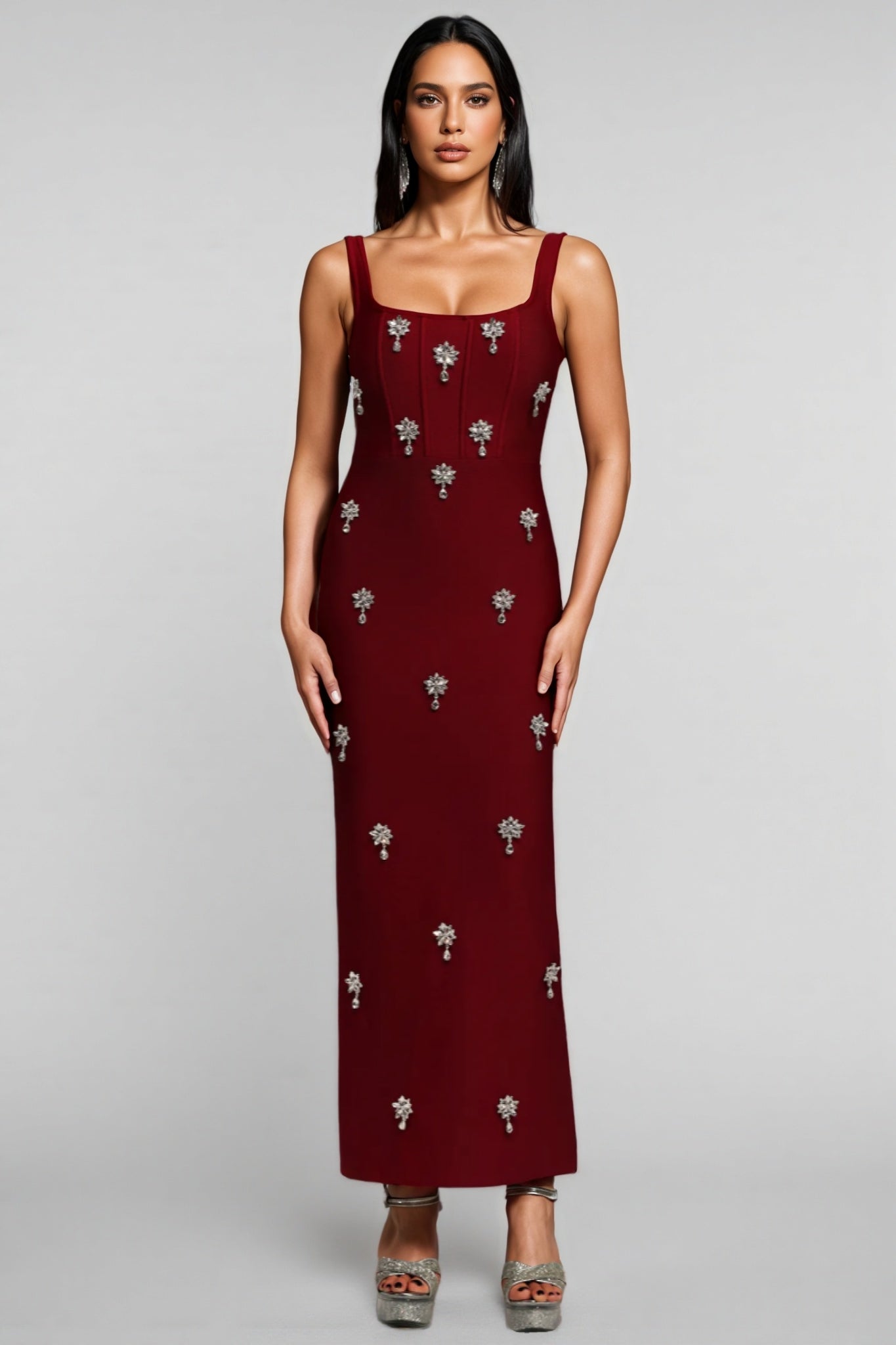 Rykert Sleeveless Diamond Bandage Maxi Dress