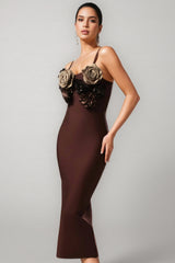 Edyta V-Neck Flower Bandage Midi Dress
