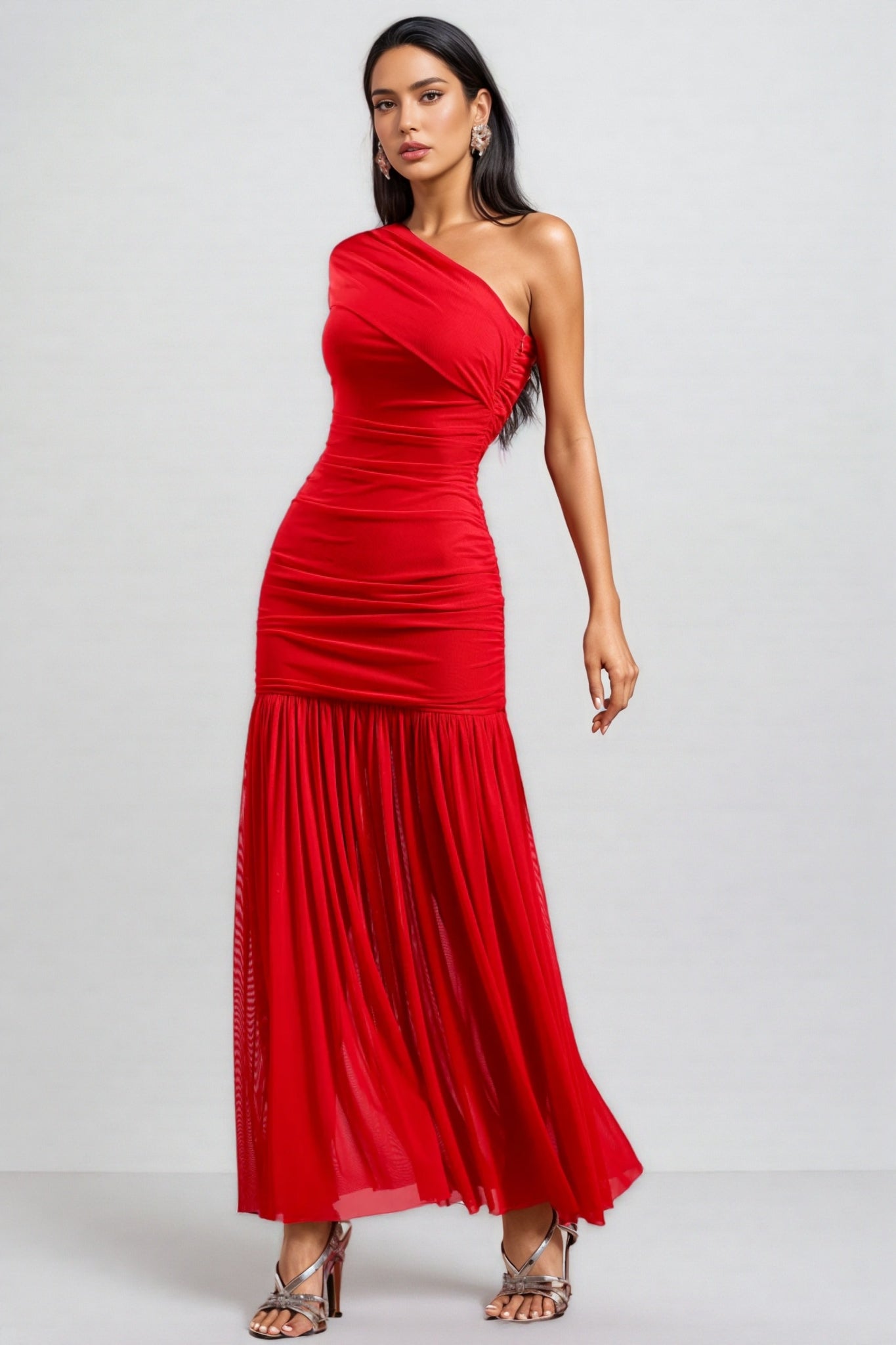 Kyli Sleeveless One Shoulder Wrinkle Maxi Dress