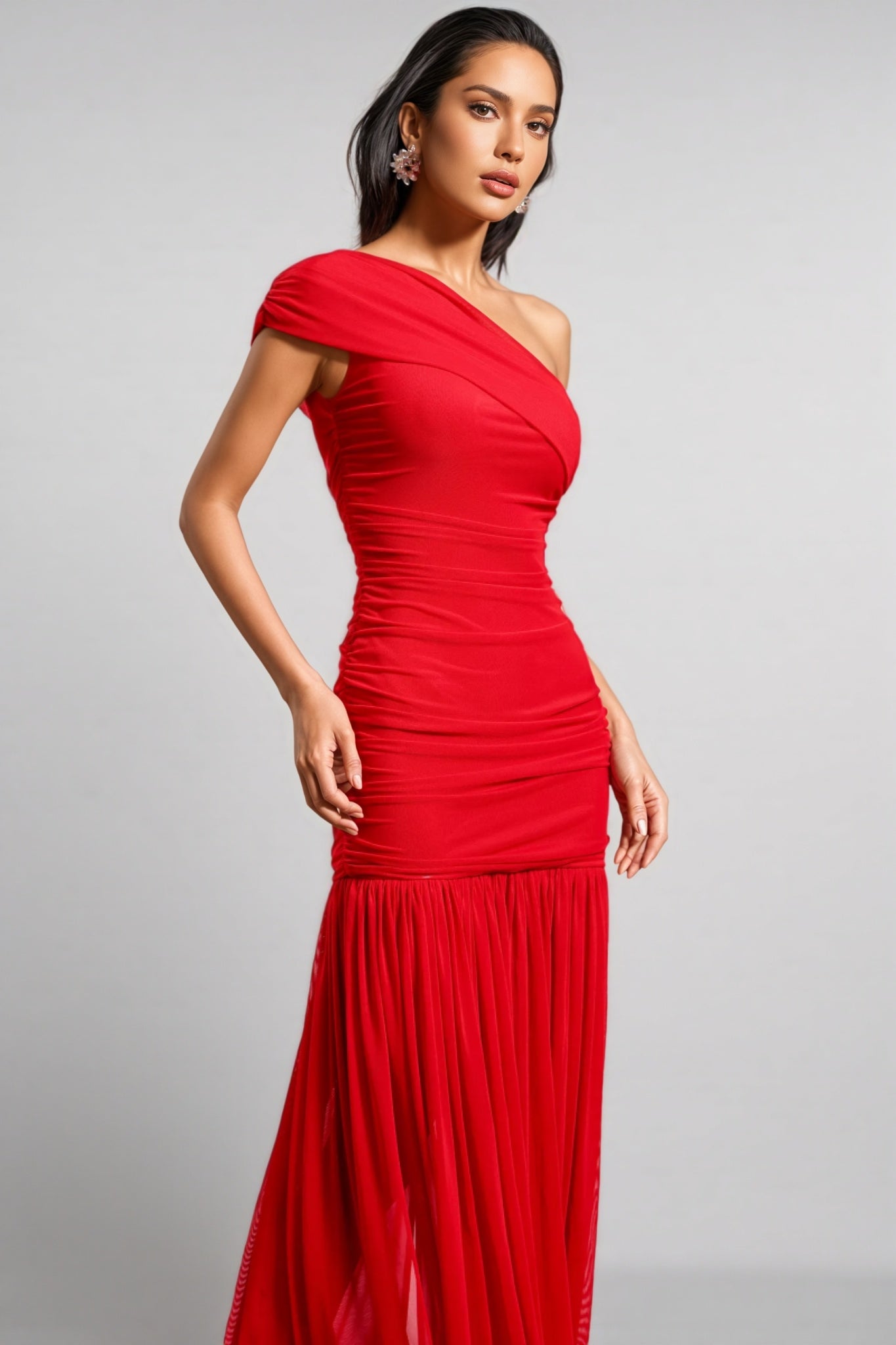 Kyli Sleeveless One Shoulder Wrinkle Maxi Dress