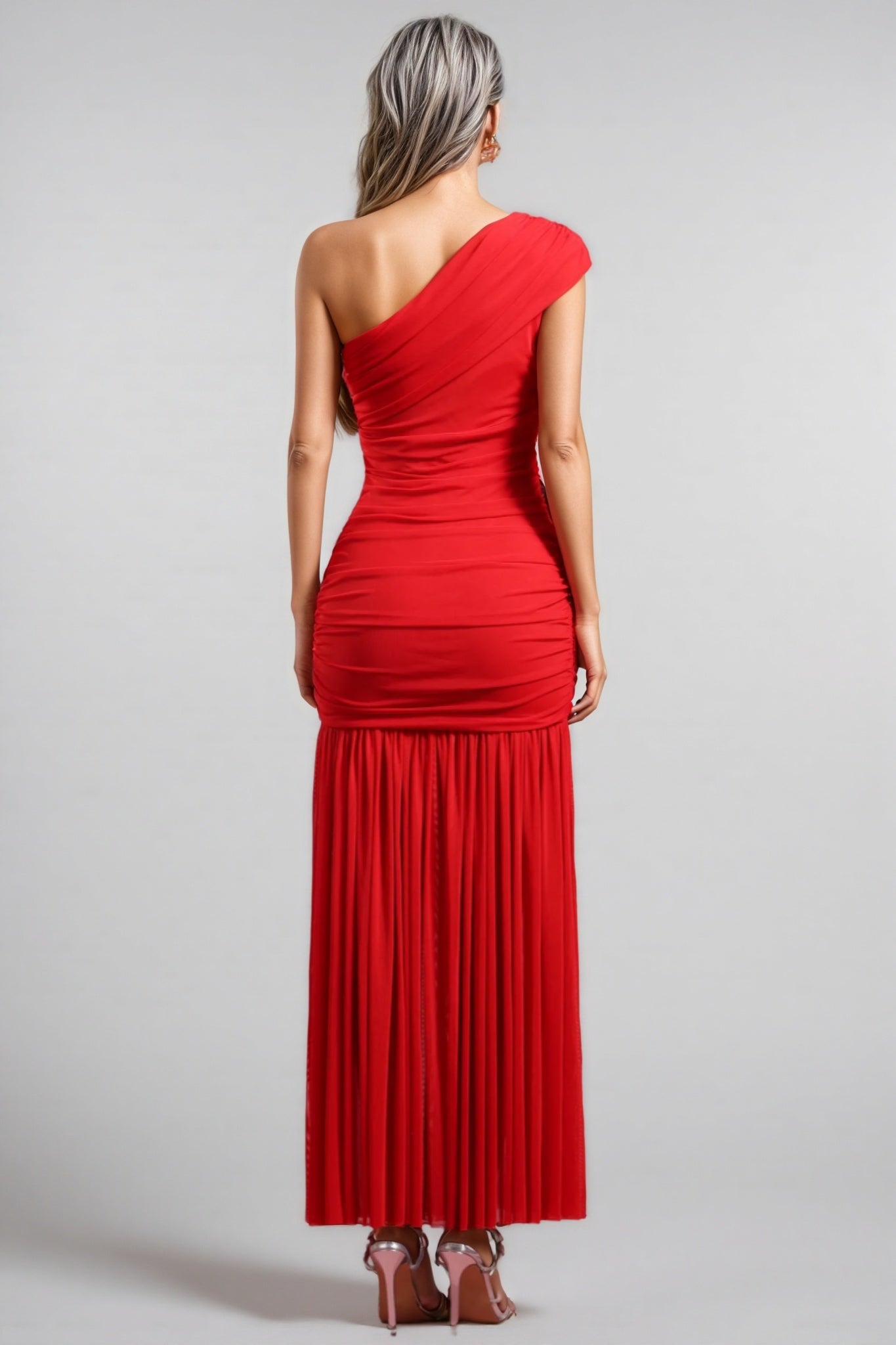 Kyli Sleeveless One Shoulder Wrinkle Maxi Dress