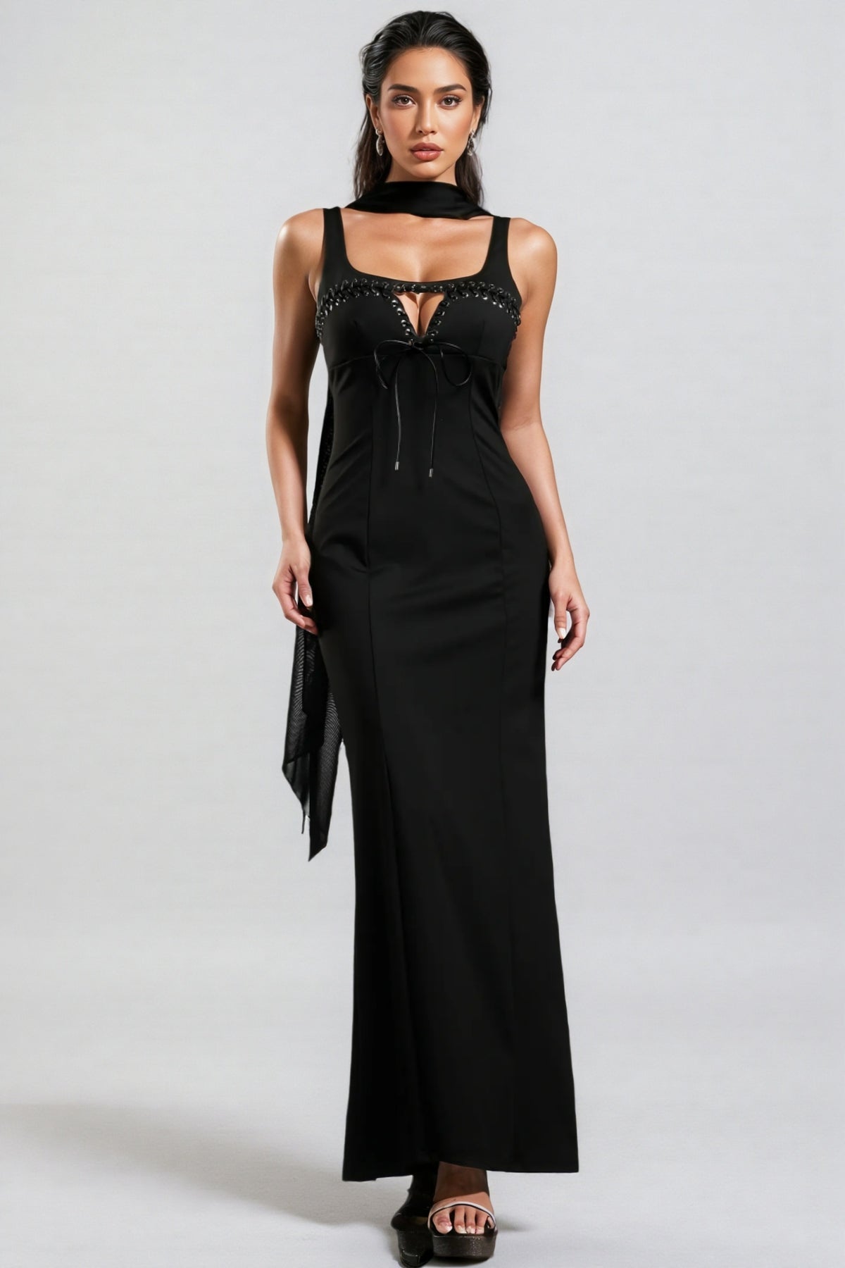 Simeon Sleeveless Ribbon Bandage Maxi Dress