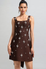 Julieta Square Neck Rhinestone Bandage Maxi Dress
