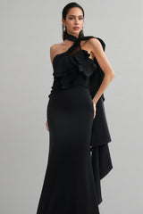 Uerzay Sleeveless Halter Flounce Maxi Dress