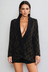 Ryraza Rhinestone Argyle Blazer