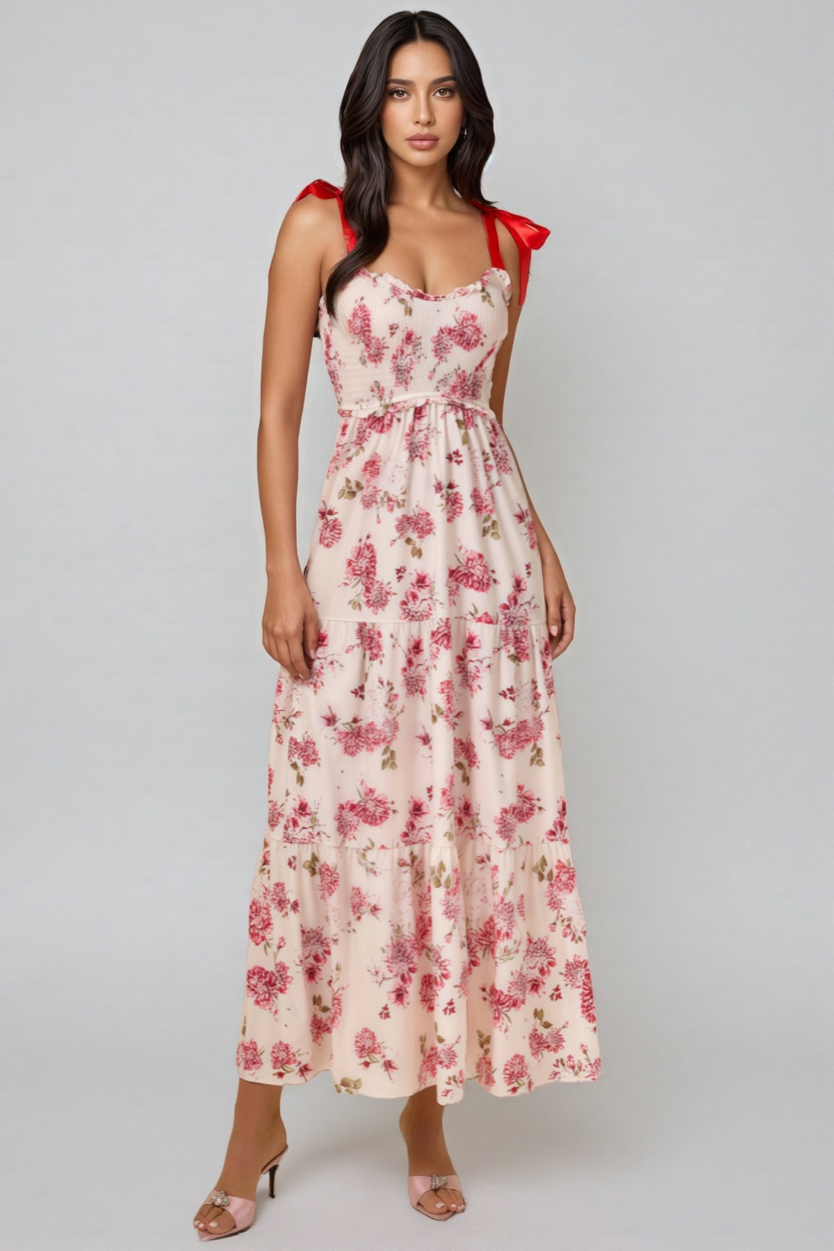 Barbsd Red Floral Maxi Dress