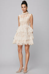Yamaly White Floral Lace Tiered Mini Dress