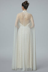 Xyvia Pearl Stand-up Collar Cap Sleeve Maxi Dress