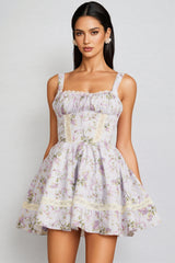 Signe Lace Tie Puff Mini Dress