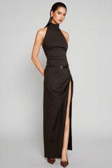 Januse Black Irregular Split Maxi Dress