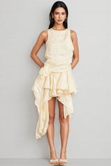 Aella 3D Floral Irregular Ruffle Mini Dress