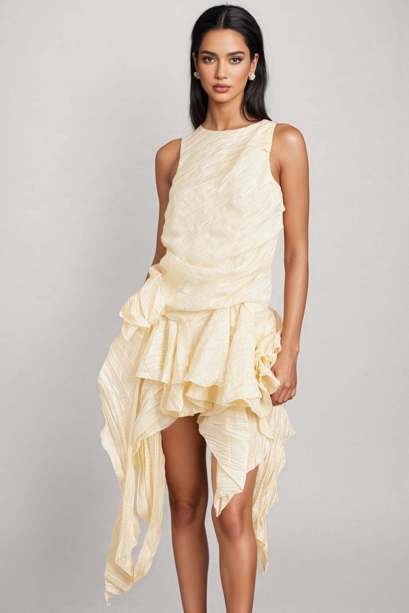 Aella 3D Floral Irregular Ruffle Mini Dress