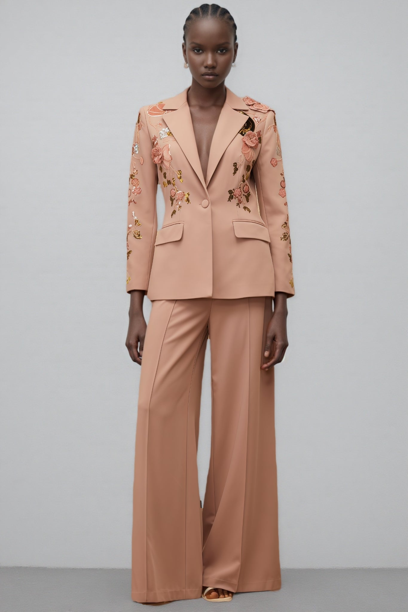 Annabelle Dusty Pink Sequined Floral Blazer Trousers Set