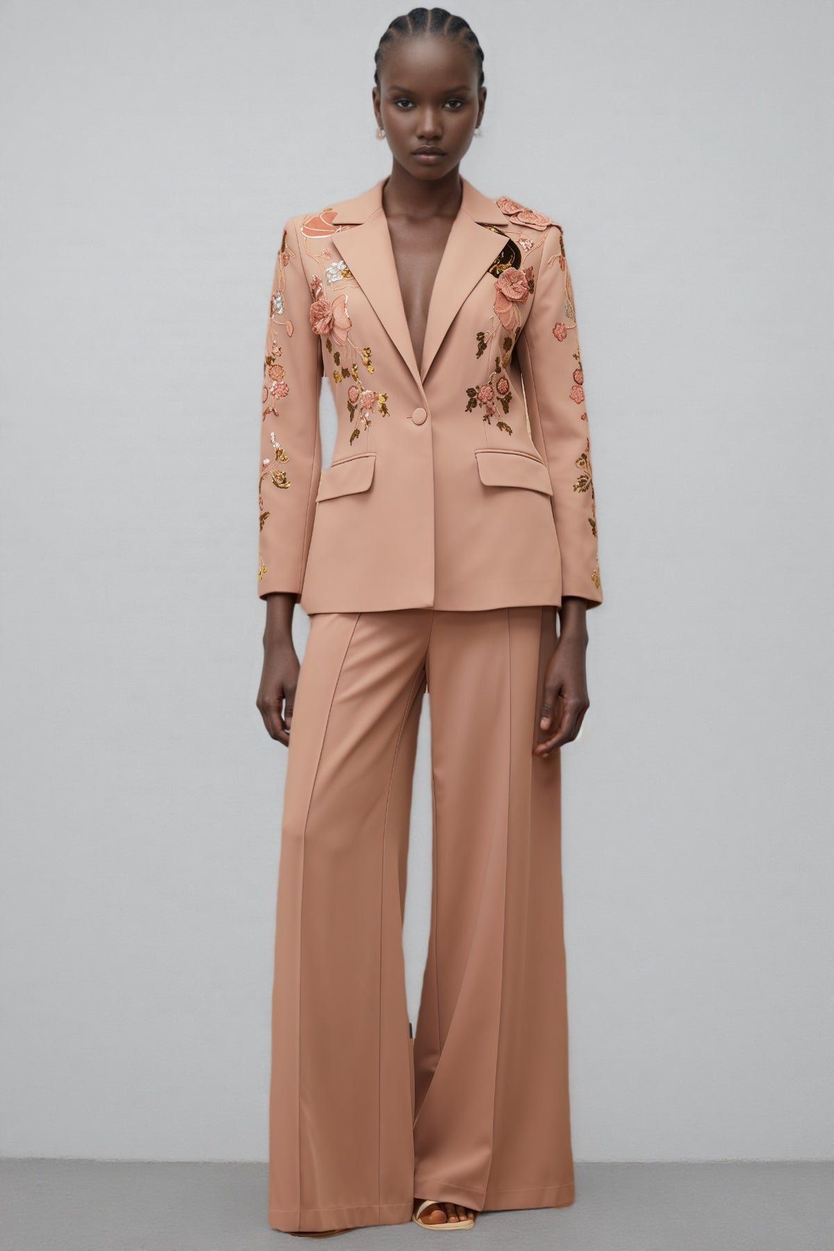 Annabelle Dusty Pink Sequined Floral Blazer Trousers Set