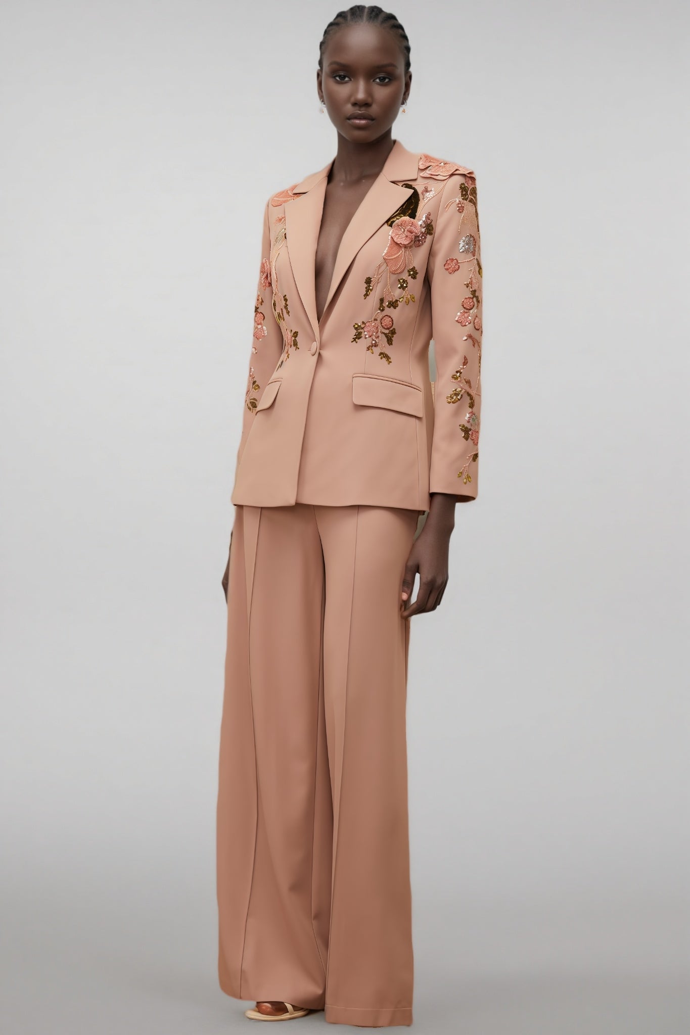 Annabelle Dusty Pink Sequined Floral Blazer Trousers Set