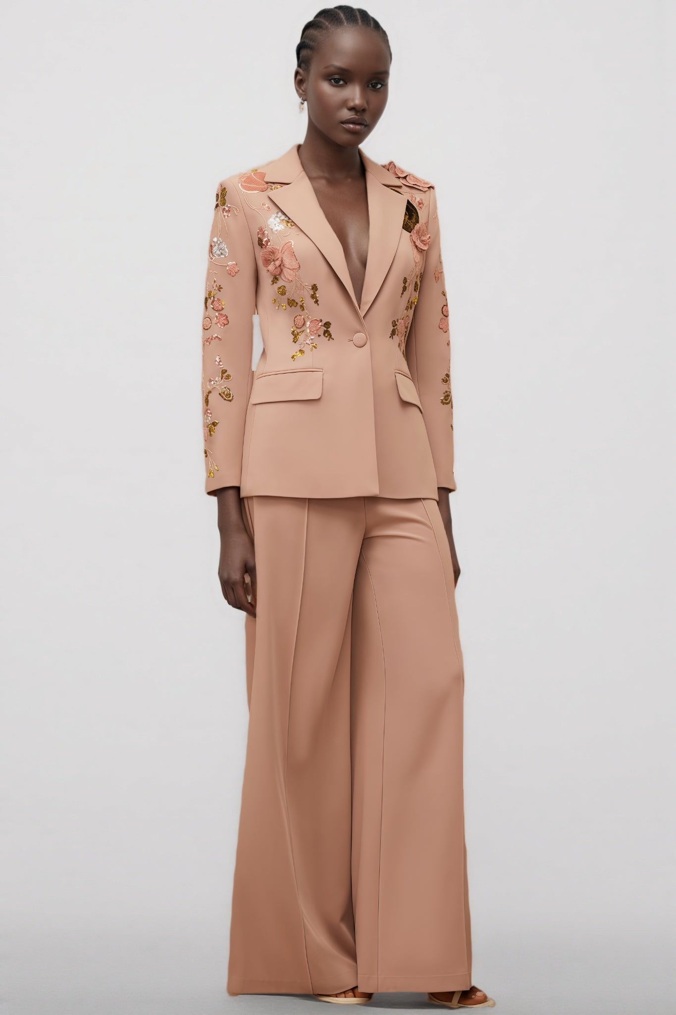 Annabelle Dusty Pink Sequined Floral Blazer Trousers Set