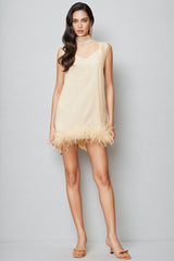 Neoma White Feather Trim Mini Dress