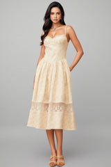 Adrienne Neutral Lace Trim Floral Midi Dress