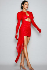 Abel Red Long Sleeve Cutout Mini Dress