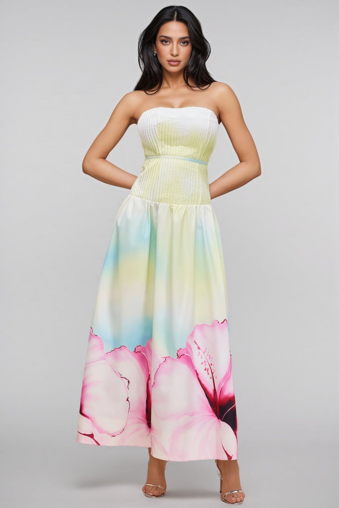 Rexor Strapless Floral Print Maxi Dress