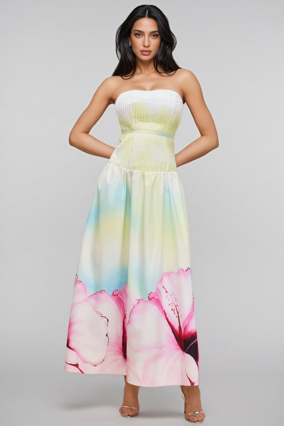 Rexor Strapless Floral Print Maxi Dress