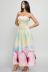 Rexor Strapless Floral Print Maxi Dress