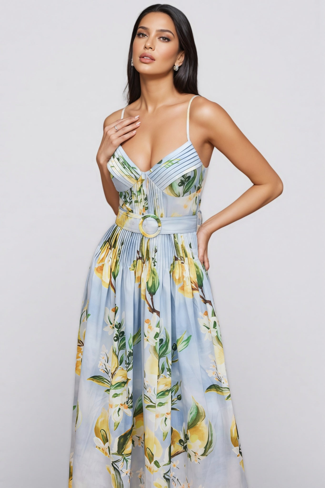 Paca Lemon Print Spaghetti Strap Maxi Dress